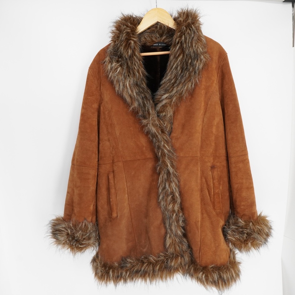 Vintage Wilsons Leather Suede Penny Lane Coat XL Tan Boho Hippie Y2K Retro Fur